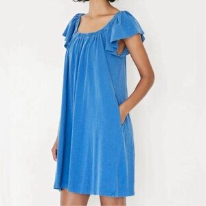 Blue Ruffle Sleeve Dress